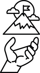 hand holding a flag in front of a mountain