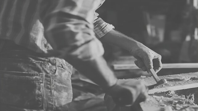 A craftsman working with wood using hand tools