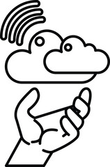 hand holding a cloud with a blue and white sky in the background