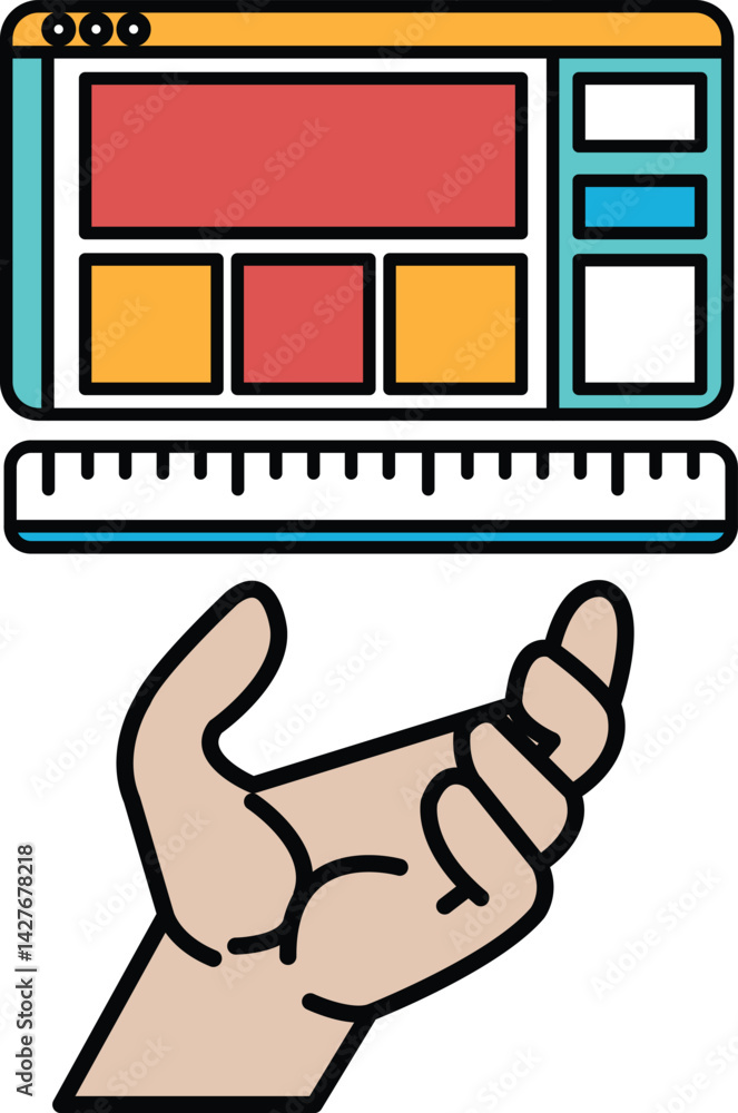 Poster a hand holding a ruler over a computer monitor