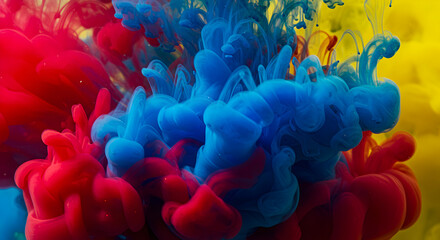 Obraz premium Vibrant Cloud Of Colored Ink Merging In Water