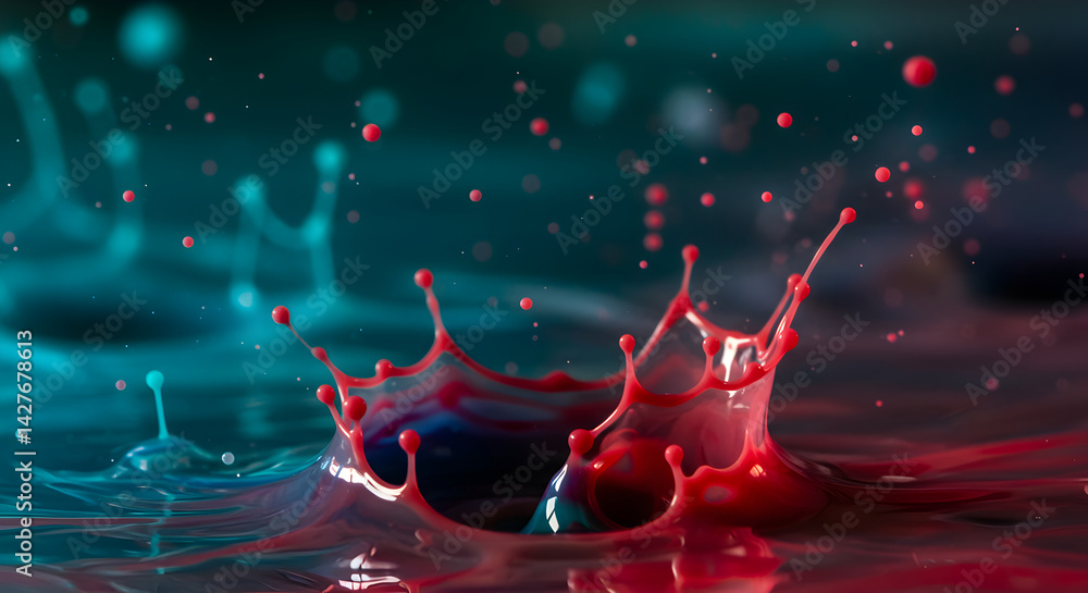 Poster vibrant color collision displaying dynamics between scarlet and turquoise hues