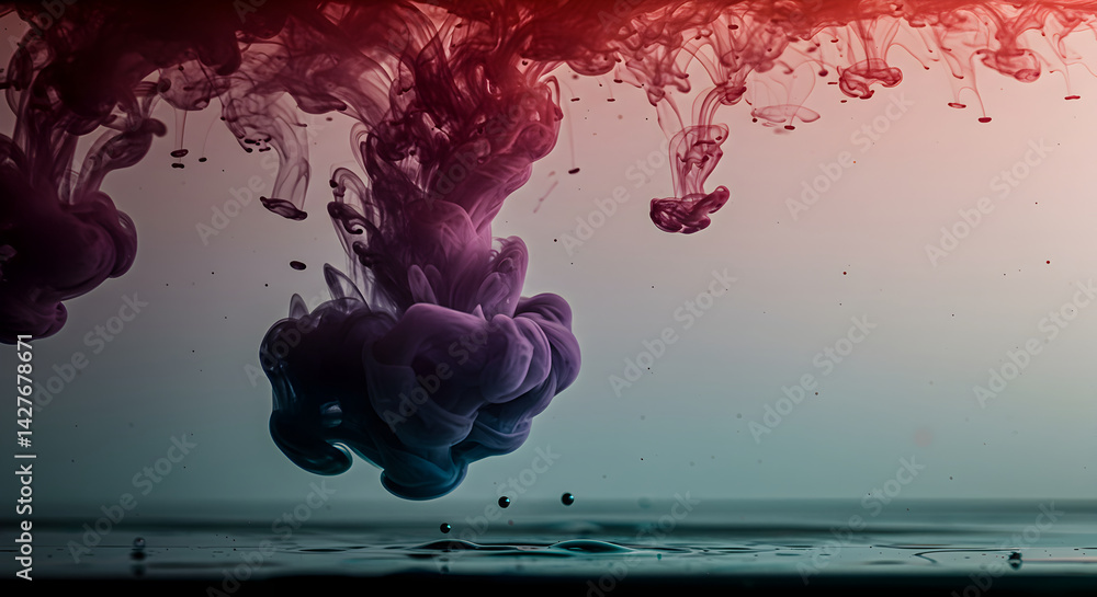 Poster abstract colored ink clouds dissolving into water creating visual density