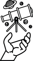 hand holding a telescope and a tripod