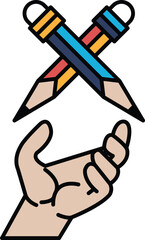 A hand holding two pencils with the word 