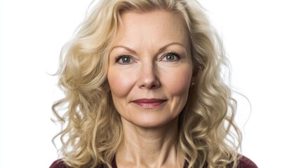 Naklejka premium portrait of a confident woman with captivating eyes and graceful aging on a bright white canvas radiating natural beauty and timeless elegance and stunning appearance