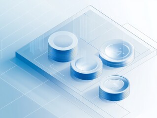 Isometric digital data stacks, futuristic technology, abstract background, data visualization