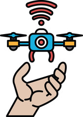 A hand is holding a drone
