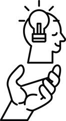 hand is holding a head with a light bulb on it