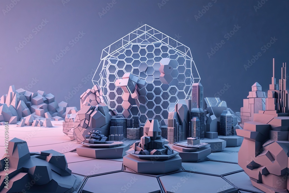 Aufkleber three dimensional hexagonal wireframe visualization for innovative digital marketing strategies