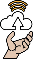 Fototapeta premium A hand is holding a cloud with a line pointing upwards