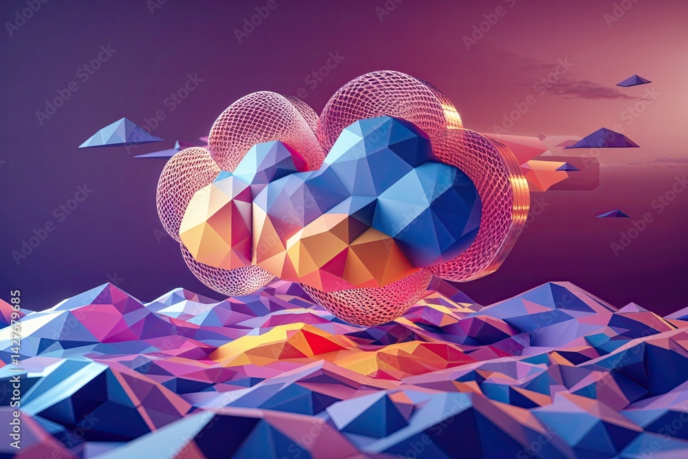 Poster dynamic 3d marketing interface with polygonal user messaging and advertising cloud network