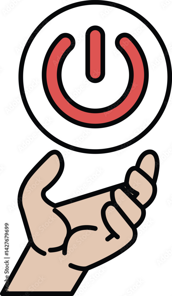 Poster a hand holding a power button with a red circle on it