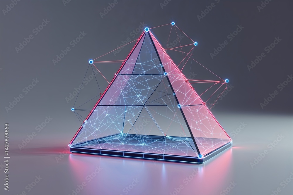 Poster 3d digital triangle wireframe art for networking and marketing strategies
