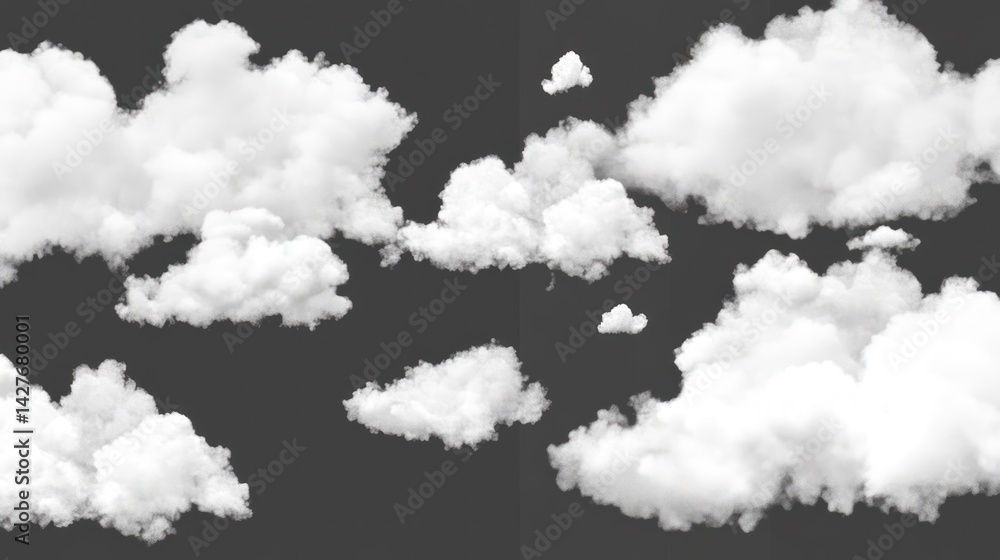 Poster ethereal cumulus formations against a muted charcoal backdrop creating a dreamy and whimsical sky sc