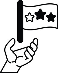 hand holding a flag with three stars