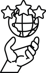 hand holding a globe with three stars on it