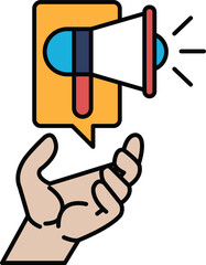 A hand holding a microphone with a big speaker on top of it