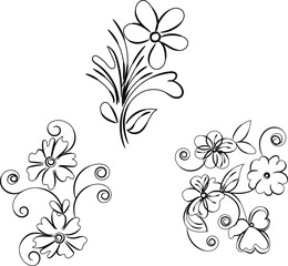 Three Elegant Black and White Floral Designs for Decoration