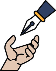 A pen is shown with a hand reaching out to it