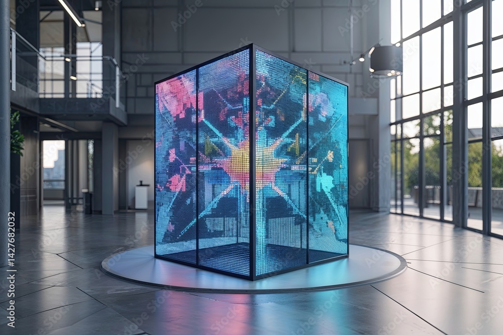 Aufkleber futuristic three-dimensional marketing structure with engaging digital ad mesh graphics