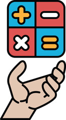 A hand holding a box with a red, blue, and white square with an X and an O in it