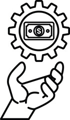 hand holding a dollar bill in front of a gear