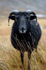 Obraz premium Black Sheep In Highlands Grassland