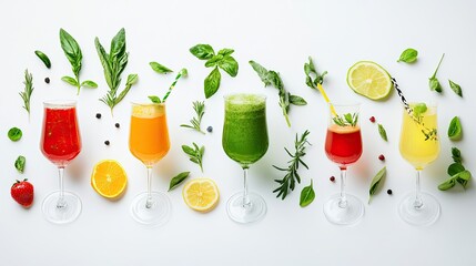 healthy vegetable cocktail, juice ,summer fresh juice collection isolated on white background ,Set of fruit and vegetable and berries juice on white background