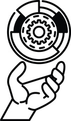 hand holding a gear with a circle around it