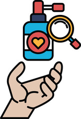 A hand holding a bottle with a heart on it