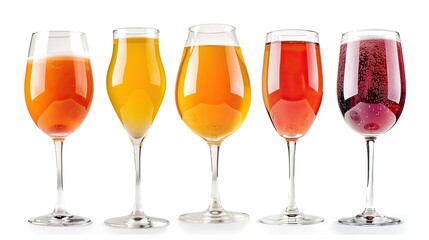 three glasses of wine isolated on white background ,Glasses of different wine on white background ,white and red wine in glasses on a white background