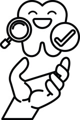 cartoon of a tooth with a smiley face and a hand holding it