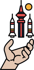 A hand is holding three rockets in a circle