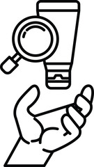 hand holding a bottle of lotion with a magnifying glass on top of it