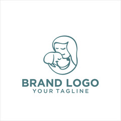 woman dog love logo vector