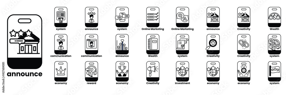 Poster set of illustrations in the concept of smartphones and business objects in line art style