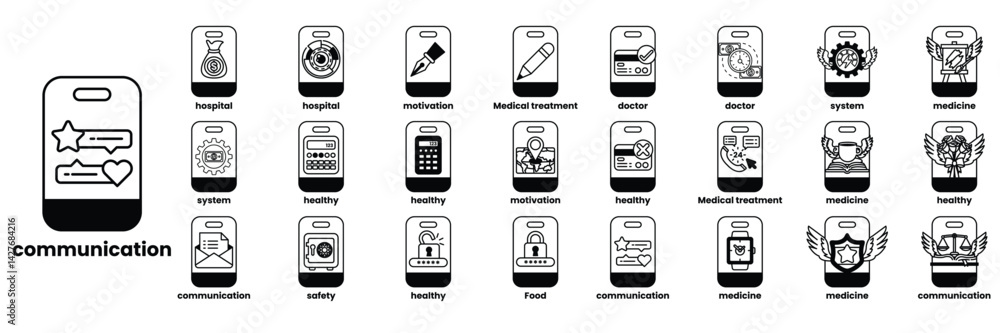 Poster set of illustrations in the concept of smartphones and business objects in line art style