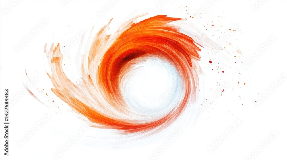 Poster abstract swirl of fiery orange and white hues, creating a dynamic and energetic visual effect.
