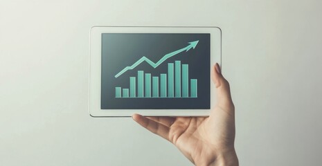 Hand holding tablet displaying growing graph, business success