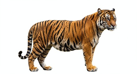 sumatran tiger standing isolated on clean white background. generative ai