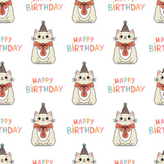 Dogs in birthday hat. Seamless vector pattern for fabric design, wrapping paper, wallpapers.  Hand drawn.