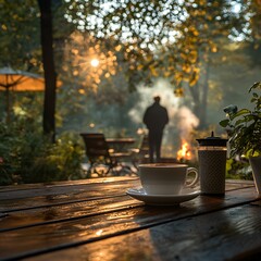 Autumn patio coffee scene