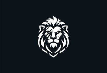 Obraz premium Lion head logo vector icon illustration design template isolated on dark background
