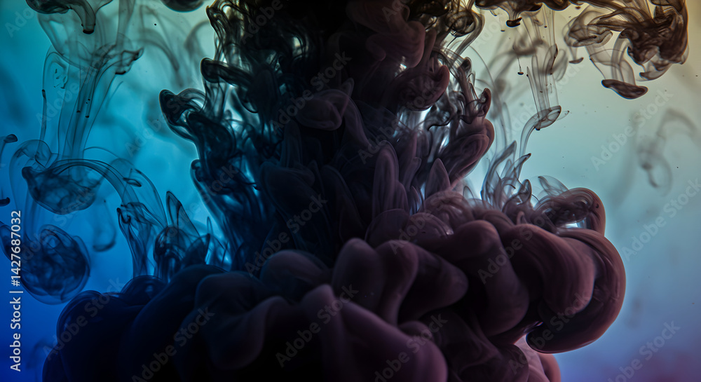 Poster abstract colored ink swirls underwater creating a dreamy and mesmerizing effect