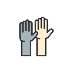 Raise hand colored icons, minimalist vector illustration ,simple transparent graphic element .Isolated on white background