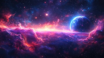 Obraz premium a breathtaking cosmic vista showcasing a vibrant nebula intertwined with distant galaxies illuminating the celestial canvas with radiant beauty