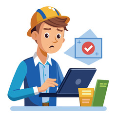 male engineer checks the program and discovers an error. Hand drawn style vector design illustrations vector