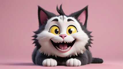 black and white cat with big eyes