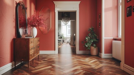 Modern classic apartment hallway. Stylish apartment. Cozy hallway interior. Apartment